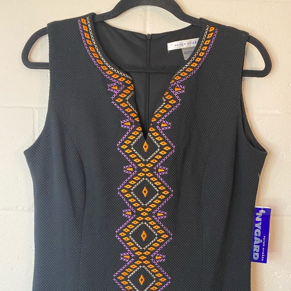 Peter Nygard Black Sleeveless Stretch Dress with Orange Purple Design NWT - Picture 2 of 11